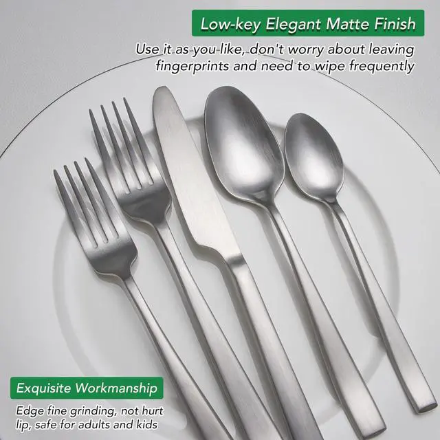 Alt view image 4 of 7 - 40 Piece Silverware Set Service for 8, EIUBUIE Premium Stainless Steel Cutlery Set, Matte Finish Flatware Sets Durable Solid, Modern Kitchen Tableware Eating Utensil Sets Include Spoons Forks Knives