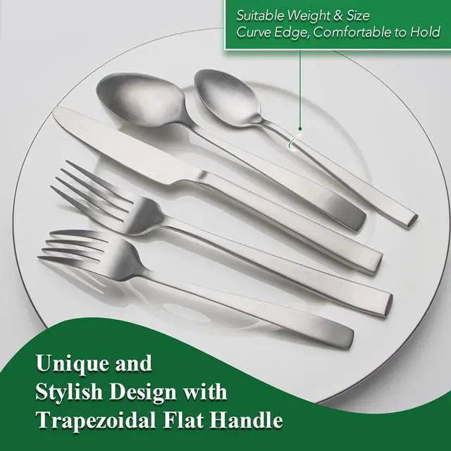 Alt view image 5 of 7 - 40 Piece Silverware Set Service for 8, EIUBUIE Premium Stainless Steel Cutlery Set, Matte Finish Flatware Sets Durable Solid, Modern Kitchen Tableware Eating Utensil Sets Include Spoons Forks Knives