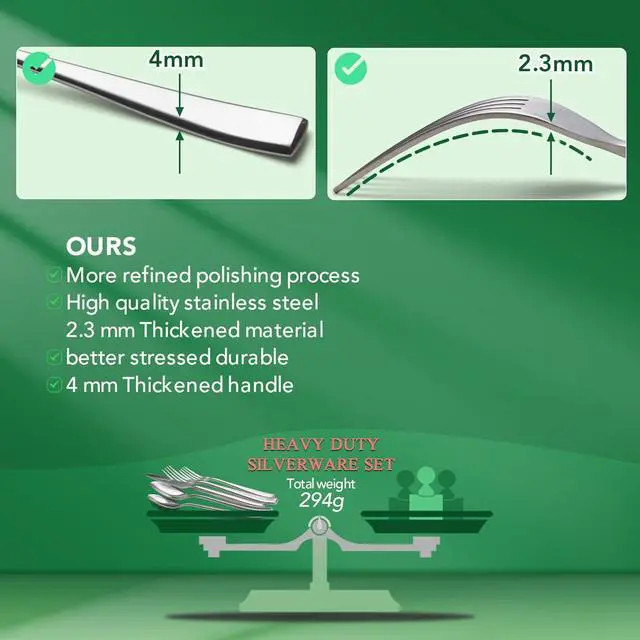 Alt view image 6 of 7 - 40 Piece Silverware Set Service for 8, EIUBUIE Premium Stainless Steel Cutlery Set, Matte Finish Flatware Sets Durable Solid, Modern Kitchen Tableware Eating Utensil Sets Include Spoons Forks Knives
