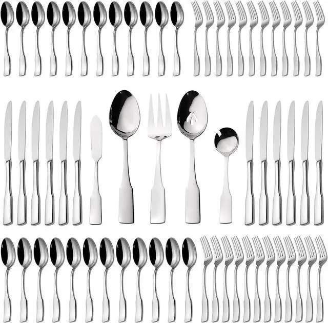 Main image of Alata Kate 65-Piece Silverware With Utensil-Serving Set, Service for 12, Stainless Steel Flatware, Mirror Polished Cutlery, Dishwasher Safe