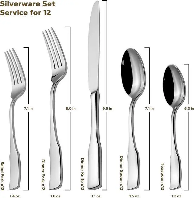 Alt view image 5 of 6 - Alata Kate 65-Piece Silverware With Utensil-Serving Set, Service for 12, Stainless Steel Flatware, Mirror Polished Cutlery, Dishwasher Safe