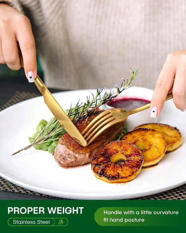 Alt view image 4 of 7 - 20 Piece Gold Silverware Set, Stainless Steel Flatware Set for 4 Food Grade Cutlery Utensil Set Include Knife Fork Spoon Mirror Polished Dishwasher Safe
