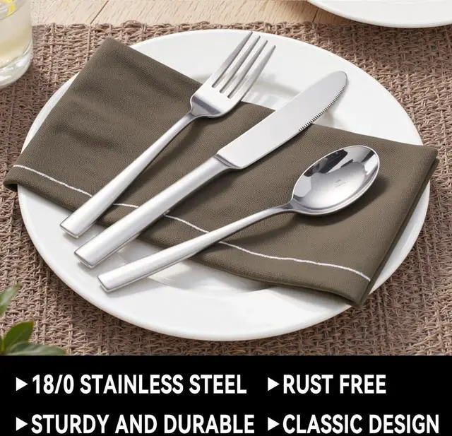 Alt view image 5 of 7 - 49-Piece Silverware Set with Organizer, Stainless Steel Kitchen Utensils Set for 8, Cutlery Flatware Set with Steak Knives Fork Spoon for Home Kitchen Tableware, Dishwasher Safe