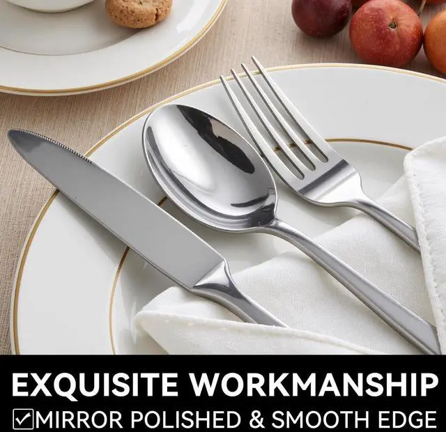 Alt view image 6 of 7 - 49-Piece Silverware Set with Organizer, Stainless Steel Kitchen Utensils Set for 8, Cutlery Flatware Set with Steak Knives Fork Spoon for Home Kitchen Tableware, Dishwasher Safe