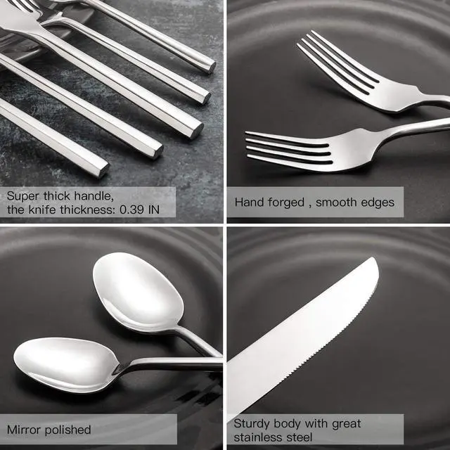 Alt view image 2 of 6 - Silverware Set Flatware Set 40 Pieces Stainless Steel Cutlery Set Hexagonal Pattern Mirror Finished Home Daily Use Housewarming Wedding Gift Service for 8