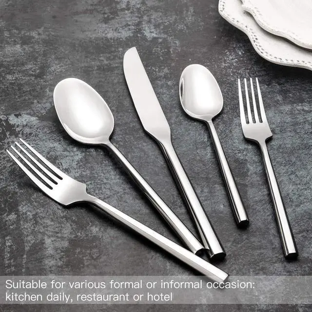 Alt view image 4 of 6 - Silverware Set Flatware Set 40 Pieces Stainless Steel Cutlery Set Hexagonal Pattern Mirror Finished Home Daily Use Housewarming Wedding Gift Service for 8