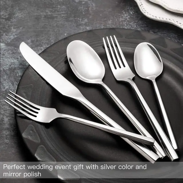 Alt view image 5 of 6 - Silverware Set Flatware Set 40 Pieces Stainless Steel Cutlery Set Hexagonal Pattern Mirror Finished Home Daily Use Housewarming Wedding Gift Service for 8