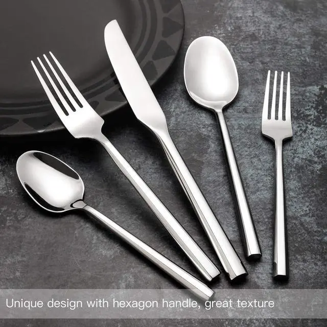 Alt view image 6 of 6 - Silverware Set Flatware Set 40 Pieces Stainless Steel Cutlery Set Hexagonal Pattern Mirror Finished Home Daily Use Housewarming Wedding Gift Service for 8