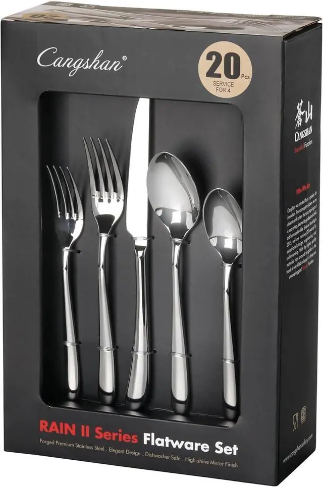 Alt view image 7 of 7 - Cangshan RAIN II Flatware Set, Stainless Forged, Window Box, Metallic Finish (20-Piece)