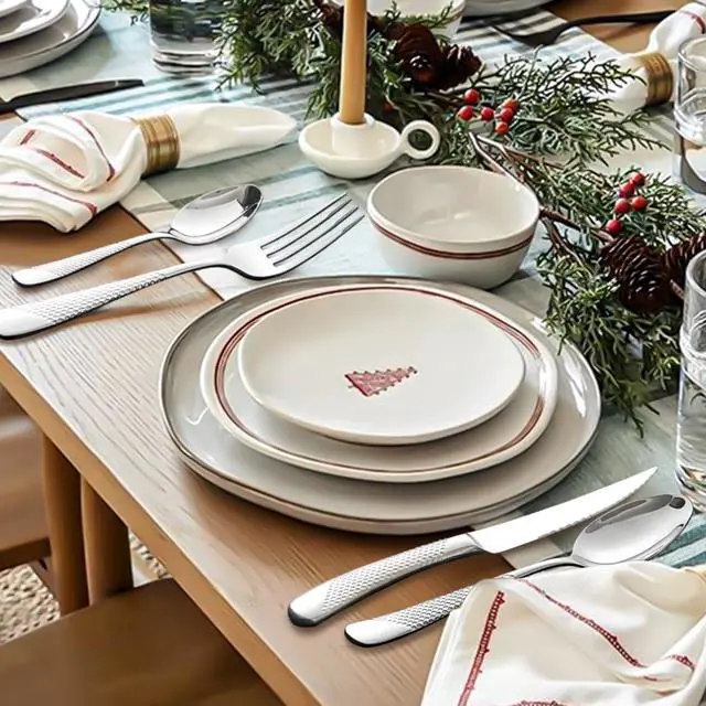 Alt view image 4 of 7 - 24 Pcs Flatware Set for 6 Persons, Stainless Steel Steak Knife Silverware Set Including Forks and Spoons for Home, Restaurant, Wedding, Party