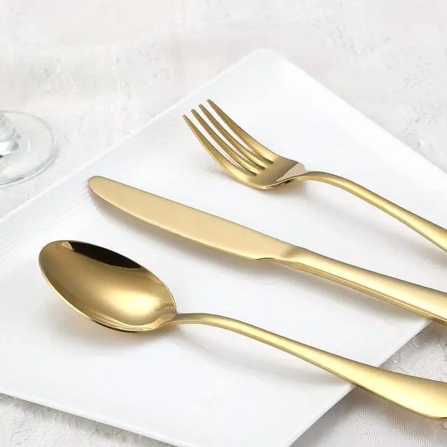 Alt view image 2 of 7 - Aisoso Gold Silverware Set, 20-Piece Flatware Set Stainless Steel Cutlery Kitchen Utensil Set Tableware Service for 4