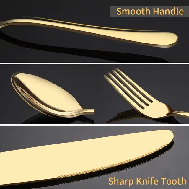 Alt view image 4 of 7 - Aisoso Gold Silverware Set, 20-Piece Flatware Set Stainless Steel Cutlery Kitchen Utensil Set Tableware Service for 4