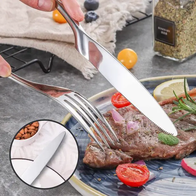 Alt view image 6 of 7 - 24-Piece Silverware Set for 6,Heavy Duty 18/10 Stainless Steel Cutlery Set with Forged Stand Knife,Modern Flatware Utensils Set,Forks Spoons and Knives Set,Mirror Polished,Dishwasher Safe
