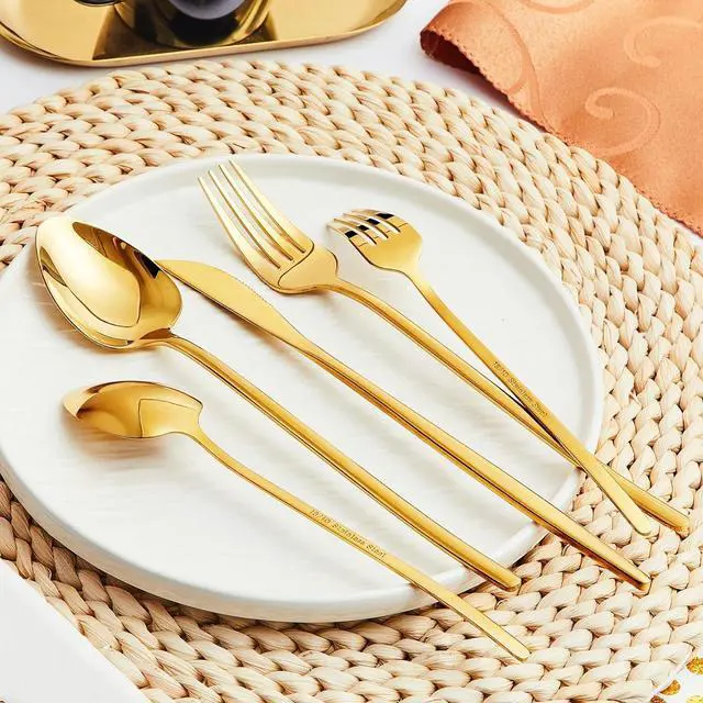 Alt view image 3 of 7 - 30-Piece Silverware set for 6, Premium 18/10 Stainless Steel Flatware Cutlery Set, Luxury Eating Utensils Set Include Spoons Forks & Knives, Mirror Polished, Dishwasher Safe (Gold)