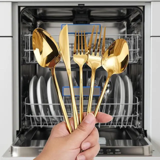 Alt view image 4 of 7 - 30-Piece Silverware set for 6, Premium 18/10 Stainless Steel Flatware Cutlery Set, Luxury Eating Utensils Set Include Spoons Forks & Knives, Mirror Polished, Dishwasher Safe (Gold)