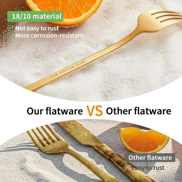 Alt view image 5 of 7 - 30-Piece Silverware set for 6, Premium 18/10 Stainless Steel Flatware Cutlery Set, Luxury Eating Utensils Set Include Spoons Forks & Knives, Mirror Polished, Dishwasher Safe (Gold)