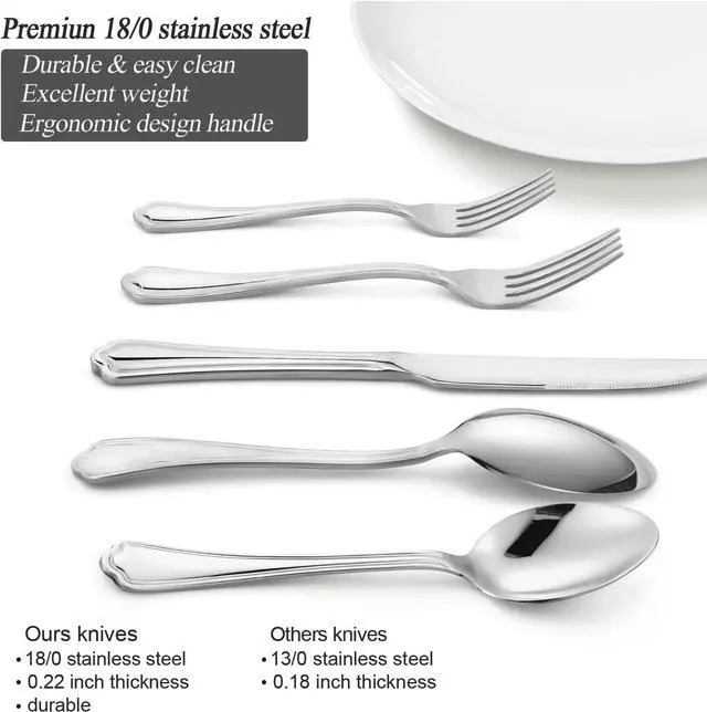 Alt view image 3 of 7 - HaWare 60-Piece Silverware Set for 12, Stainless Steel Flatware Cutlery Eating Utensils, Modern Design with Crown Edges for Home Kitchen Hotel, with Knives Forks Spoons, Dishwasher Safe
