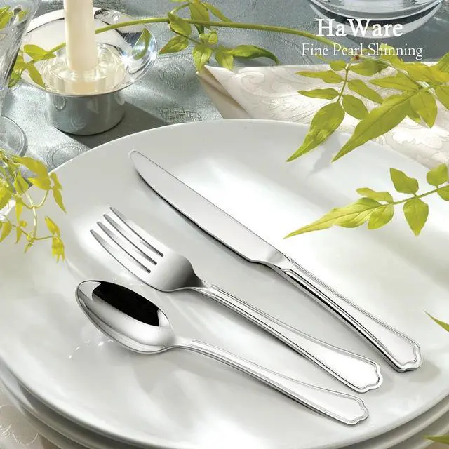 Alt view image 7 of 7 - HaWare 60-Piece Silverware Set for 12, Stainless Steel Flatware Cutlery Eating Utensils, Modern Design with Crown Edges for Home Kitchen Hotel, with Knives Forks Spoons, Dishwasher Safe
