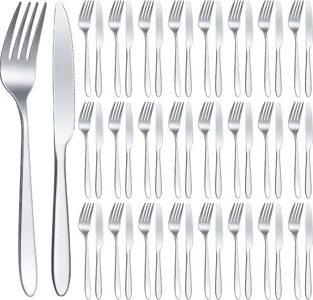 Main image of Nuenen 50 Pieces Stainless Steel Forks Silverware Set Dinner Forks and Knives Flatware Tableware Cutlery Set for Kitchen Restaurant(7.1 x 1 Inch, 8.4 x 0.7 Inch,Silver)