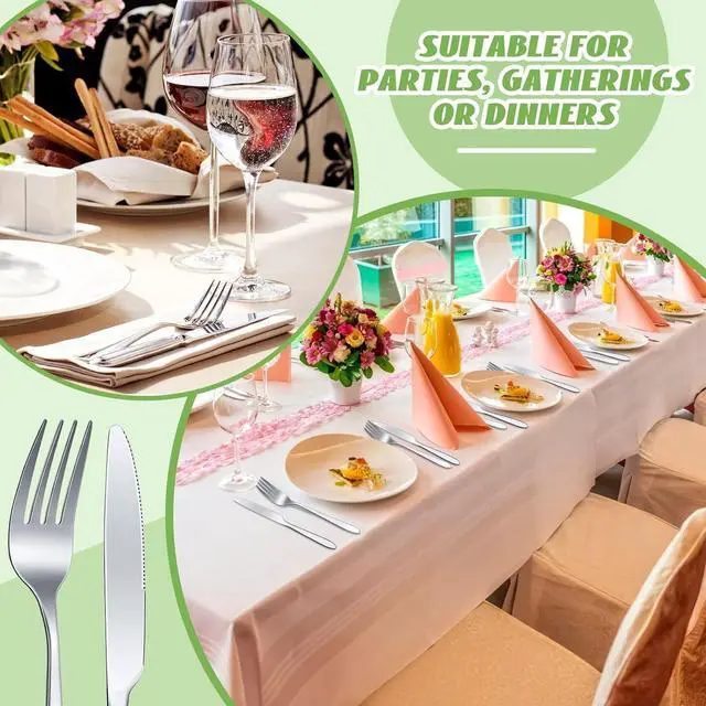 Alt view image 5 of 6 - Nuenen 50 Pieces Stainless Steel Forks Silverware Set Dinner Forks and Knives Flatware Tableware Cutlery Set for Kitchen Restaurant(7.1 x 1 Inch, 8.4 x 0.7 Inch,Silver)