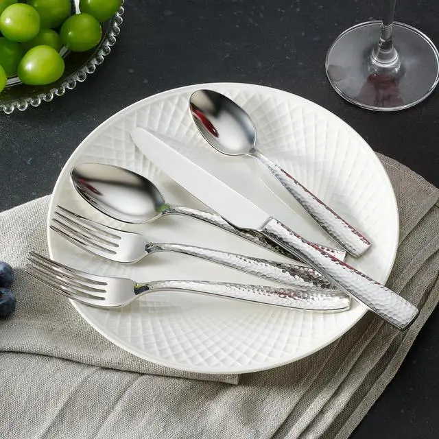Alt view image 5 of 7 - Hudson Essentials 40-Piece Hammered Stainless Steel 18/10 Flatware Silverware Set, Service for 8 (40-Piece Set)