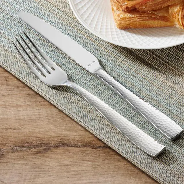 Alt view image 7 of 7 - Hudson Essentials 40-Piece Hammered Stainless Steel 18/10 Flatware Silverware Set, Service for 8 (40-Piece Set)
