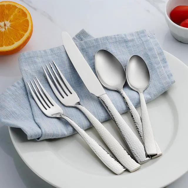 Alt view image 6 of 7 - Hudson Essentials 40-Piece Hammered Stainless Steel 18/10 Flatware Silverware Set, Service for 8 (40-Piece Set)