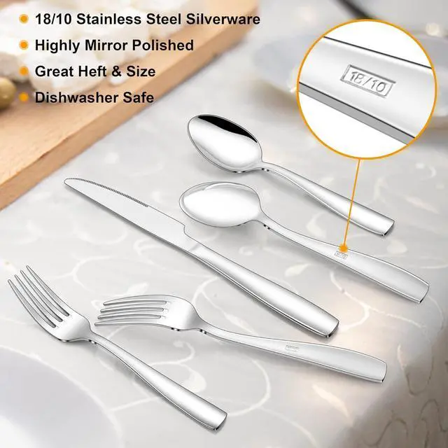 Alt view image 2 of 7 - LIANYU 18/10 Flatware Set for 8, 40-Piece Stainless Steel Silverware Cutlery Set, Modern Square Eating Utensils Forks Spoons Tableware for Home Wedding Entertaining, Dishwasher Safe