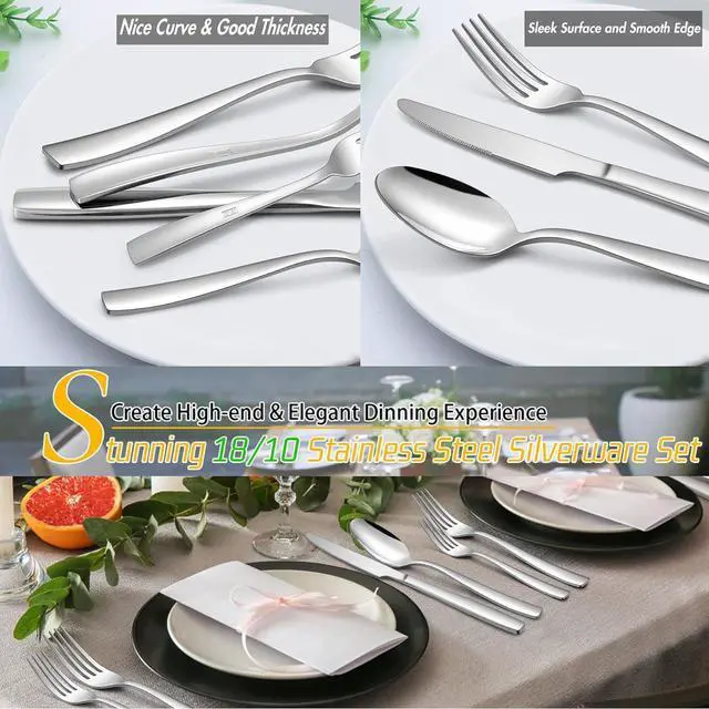 Alt view image 4 of 7 - LIANYU 18/10 Flatware Set for 8, 40-Piece Stainless Steel Silverware Cutlery Set, Modern Square Eating Utensils Forks Spoons Tableware for Home Wedding Entertaining, Dishwasher Safe