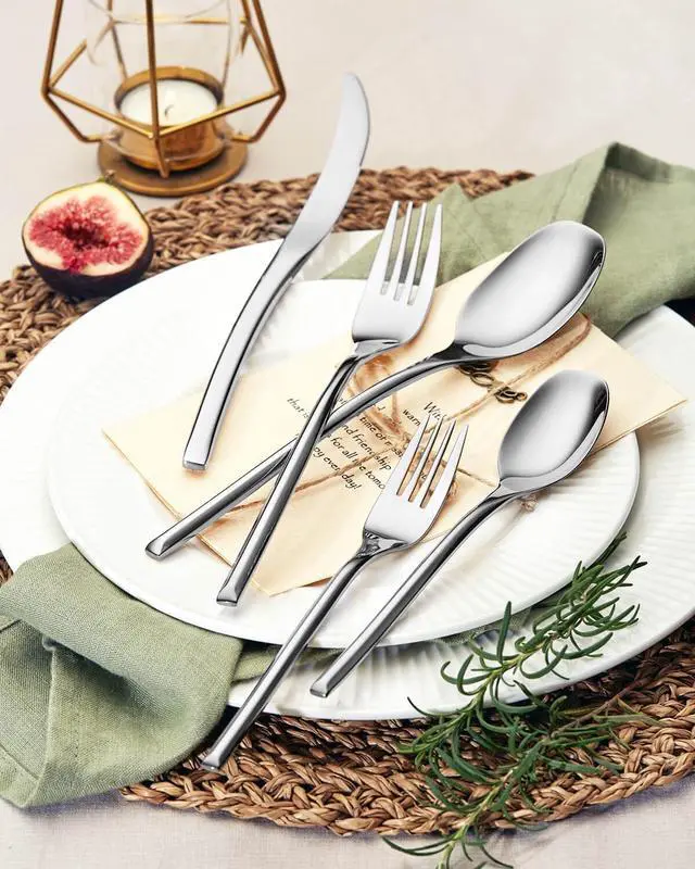 Alt view image 2 of 7 - 40-Piece Silverware Set for 8,Modern 18/10 Stainless Steel Flatware Set,Luxury Cutlery Set,Unique Utensils Set for Restaurant,Spoons and Forks Set,Mirror Polished,Dishwasher Safe