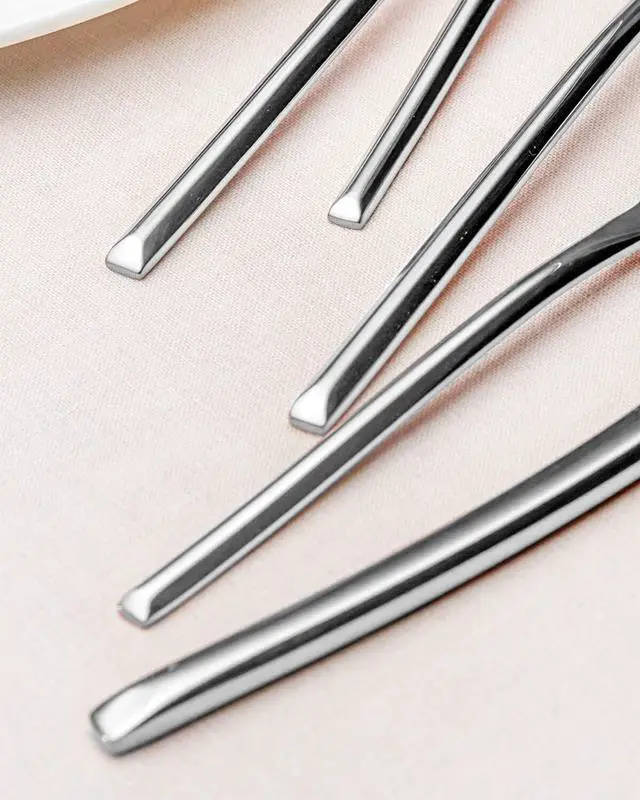 Alt view image 5 of 7 - 40-Piece Silverware Set for 8,Modern 18/10 Stainless Steel Flatware Set,Luxury Cutlery Set,Unique Utensils Set for Restaurant,Spoons and Forks Set,Mirror Polished,Dishwasher Safe