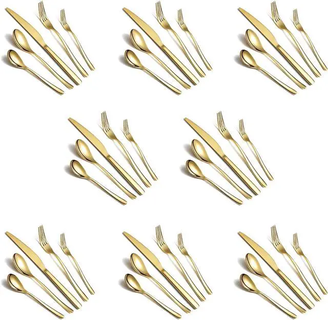 Main image of HOMQUEN 40-Piece Gold Silverware Set, Gold Flatware Set for 8, Stainless Steel Tableware Cutlery Set, Utensil Sets for Kitchen, Forks and Spoons Silverware (Shiny Gold)