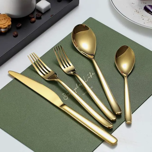 Alt view image 3 of 7 - HOMQUEN 40-Piece Gold Silverware Set, Gold Flatware Set for 8, Stainless Steel Tableware Cutlery Set, Utensil Sets for Kitchen, Forks and Spoons Silverware (Shiny Gold)