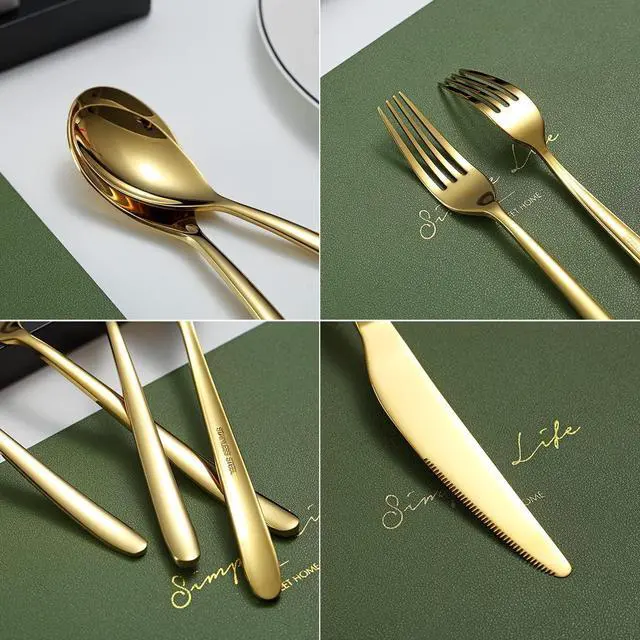 Alt view image 7 of 7 - HOMQUEN 40-Piece Gold Silverware Set, Gold Flatware Set for 8, Stainless Steel Tableware Cutlery Set, Utensil Sets for Kitchen, Forks and Spoons Silverware (Shiny Gold)