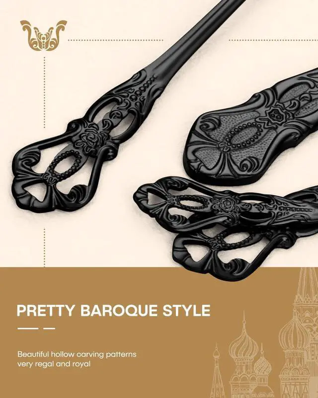 Alt view image 2 of 7 - Stapava 20 Pcs Black Silverware Set, Gorgeous Retro Royal Silverware Set for 4, Stainless Steel Mirror Flatware Cutlery Set, Include Forks Spoons and Knives Set, Dishwasher Safe Utensils