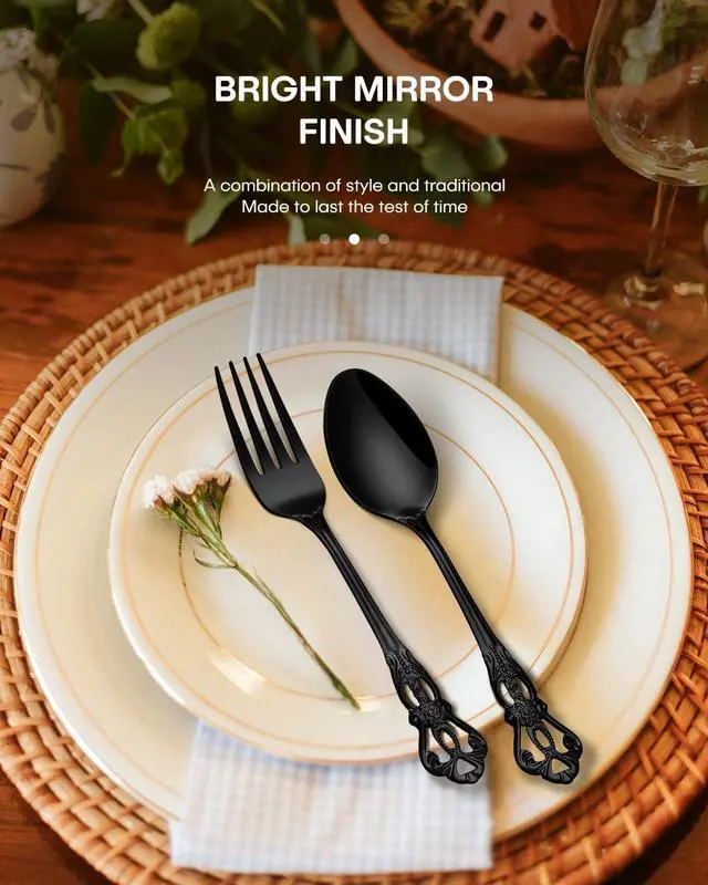 Alt view image 4 of 7 - Stapava 20 Pcs Black Silverware Set, Gorgeous Retro Royal Silverware Set for 4, Stainless Steel Mirror Flatware Cutlery Set, Include Forks Spoons and Knives Set, Dishwasher Safe Utensils