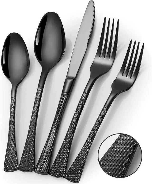 Main image of Hammered Black Silverware Set for 8,Stainless Steel 40-Piece Modern Cutlery Set,Mirror Polished Heavy Duty Flatware Set Utensil Set,Knives Spoons and Forks Set,Dishwasher Safe