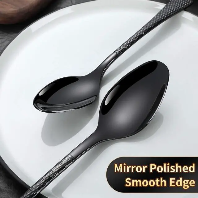 Alt view image 5 of 7 - Hammered Black Silverware Set for 8,Stainless Steel 40-Piece Modern Cutlery Set,Mirror Polished Heavy Duty Flatware Set Utensil Set,Knives Spoons and Forks Set,Dishwasher Safe