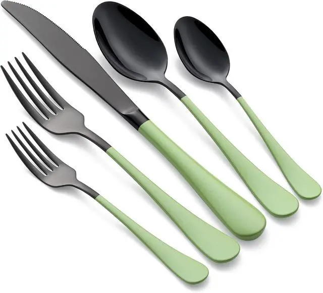 Main image of 20-Pieces Green and Black Silverware Sets for 4,Green Handle Stainless Steel Cutlery Set, Include Forks Spoons and Knives Set, Dishwasher Safe Utensil Sets for Home Restaurant