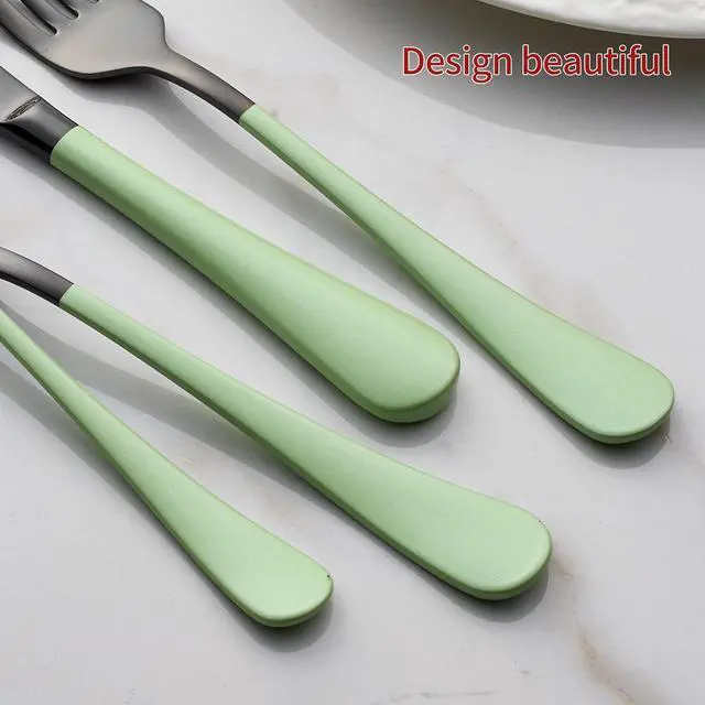 Alt view image 5 of 7 - 20-Pieces Green and Black Silverware Sets for 4,Green Handle Stainless Steel Cutlery Set, Include Forks Spoons and Knives Set, Dishwasher Safe Utensil Sets for Home Restaurant
