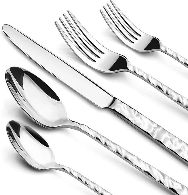 Main image of 60 Piece Silverware Set for 12, Food-Grade Stainless Steel Utensils Set Includes Spoons Forks Knives, Sturdy Home Kitchen Eating Tableware Set,Wave Style Design & Mirror Polished - Dishwasher Safe