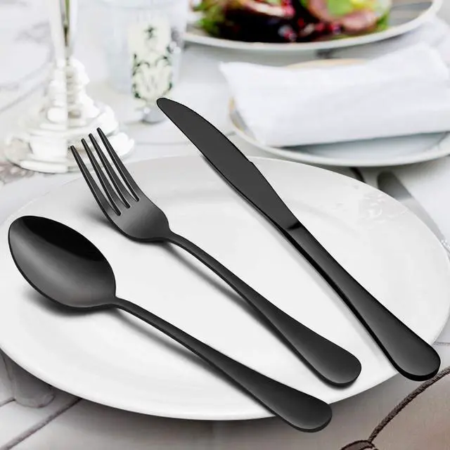 Alt view image 3 of 7 - LIANYU 66-Piece Black Silverware Set with Serving Utensils, Stainless Steel Black Silverware Flatware Set for 8, Elegant Cutlery Tableware Includes Forks Spoons Knives, Dishwasher Safe