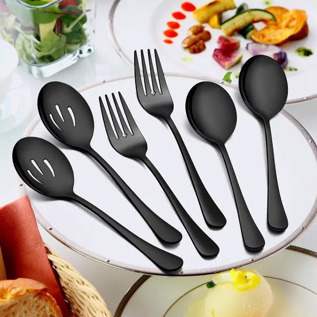 Alt view image 4 of 7 - LIANYU 66-Piece Black Silverware Set with Serving Utensils, Stainless Steel Black Silverware Flatware Set for 8, Elegant Cutlery Tableware Includes Forks Spoons Knives, Dishwasher Safe