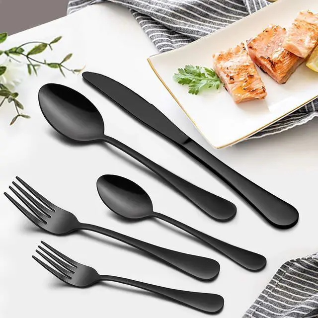 Alt view image 5 of 7 - LIANYU 66-Piece Black Silverware Set with Serving Utensils, Stainless Steel Black Silverware Flatware Set for 8, Elegant Cutlery Tableware Includes Forks Spoons Knives, Dishwasher Safe