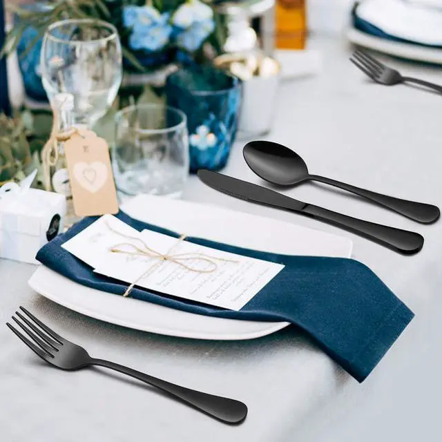 Alt view image 7 of 7 - LIANYU 66-Piece Black Silverware Set with Serving Utensils, Stainless Steel Black Silverware Flatware Set for 8, Elegant Cutlery Tableware Includes Forks Spoons Knives, Dishwasher Safe