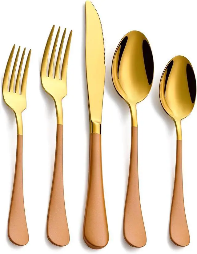 Main image of 20-Piece Orange & Gold Silverware Set, 18/0 Stainless Steel Colorful Handle Flatware Set,Service for 4,Modern Cutlery Set Includes Dinner Knives Forks Spoons,Mirror Polished,Dishwasher Safe