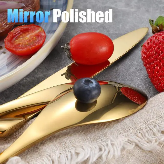 Alt view image 4 of 7 - 20-Piece Gold Silverware Set for 4,Heavy Duty 18/10 Stainless Steel Cutlery Set with Forged Stand Knife,Modern Flatware Utensils Set,Forks Spoons and Knives Set,Mirror Polished,Dishwasher Safe