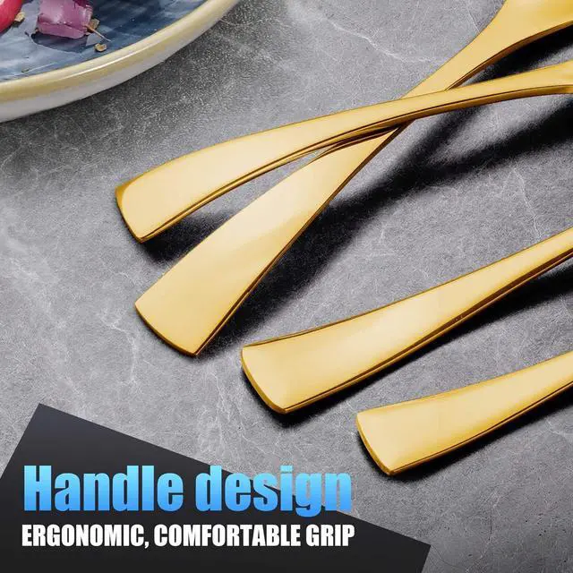 Alt view image 5 of 7 - 20-Piece Gold Silverware Set for 4,Heavy Duty 18/10 Stainless Steel Cutlery Set with Forged Stand Knife,Modern Flatware Utensils Set,Forks Spoons and Knives Set,Mirror Polished,Dishwasher Safe
