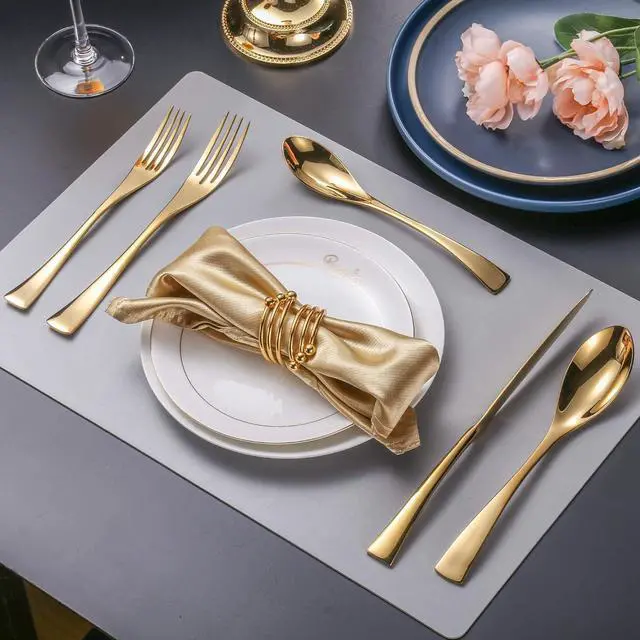 Alt view image 7 of 7 - 20-Piece Gold Silverware Set for 4,Heavy Duty 18/10 Stainless Steel Cutlery Set with Forged Stand Knife,Modern Flatware Utensils Set,Forks Spoons and Knives Set,Mirror Polished,Dishwasher Safe