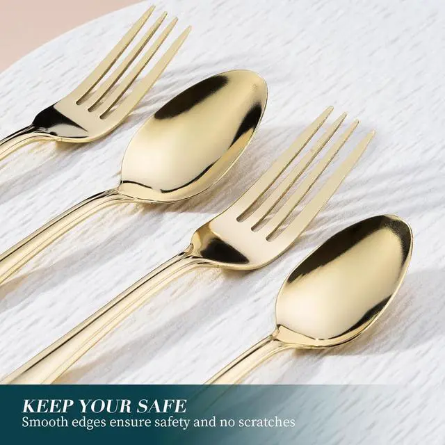 Alt view image 3 of 7 - 24 Pcs Silverware Set with Steak Knives, 18/0 Stainless Steel Flatware Set for 4, High Mirror Polished Tableware Utensils Set, Include Knife Fork Spoon Set, Dishwasher Safe, Champagne Gold